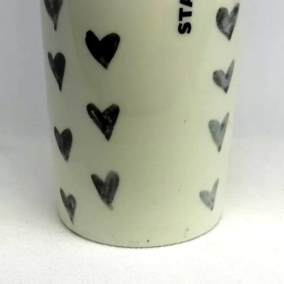 RARE 2014 Starbucks Dot Collection Monochromic Black Hearts Ceramic Travel Mug - Picture 4 of 8